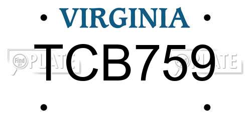 TCB759 Virginia License Plate