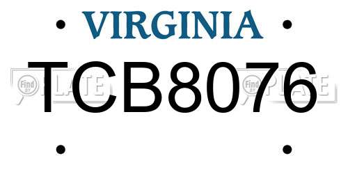 TCB8076 Virginia License Plate