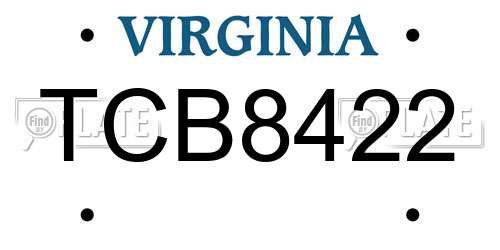 TCB8422 Virginia License Plate
