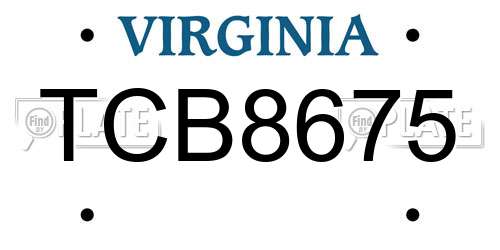 TCB8675 Virginia License Plate