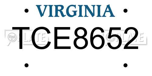 TCE8652 Virginia License Plate