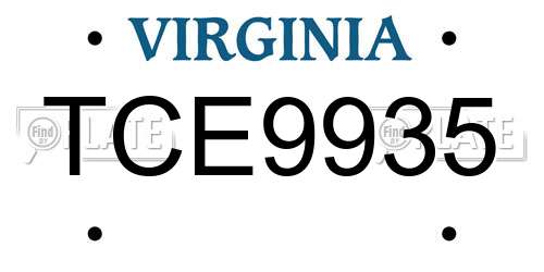 TCE9935 Virginia License Plate