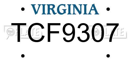 TCF9307 Virginia License Plate