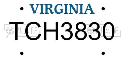 TCH3830 Virginia License Plate