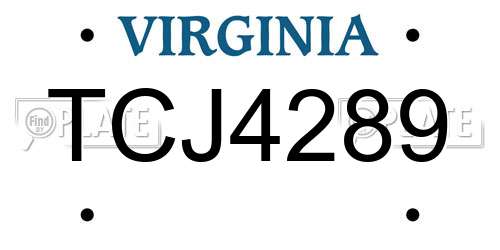 TCJ4289 Virginia License Plate