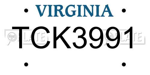 TCK3991 Virginia License Plate