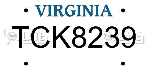 TCK8239 Virginia License Plate