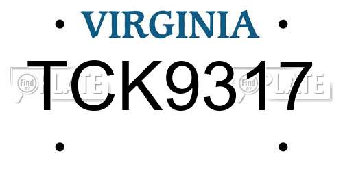 TCK9317 Virginia License Plate