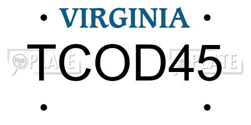TCOD45 Virginia License Plate