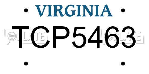 TCP5463 Virginia License Plate