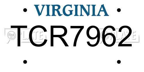 TCR7962 Virginia License Plate