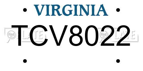 TCV8022 Virginia License Plate
