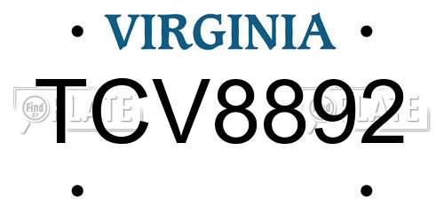 TCV8892 Virginia License Plate