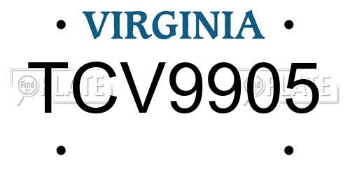 TCV9905 Virginia License Plate