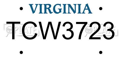 TCW3723 Virginia License Plate