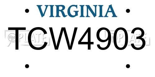 TCW4903 Virginia License Plate