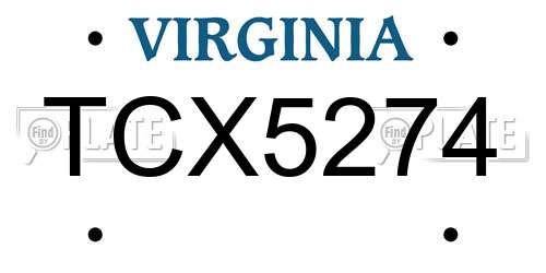 TCX5274 Virginia License Plate