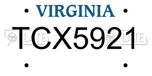 TCX5921 Virginia License Plate
