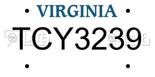 TCY3239 Virginia License Plate
