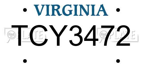 TCY3472 Virginia License Plate