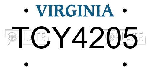 TCY4205 Virginia License Plate