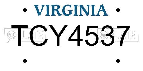 TCY4537 Virginia License Plate