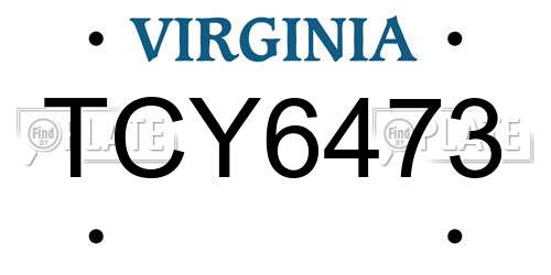 TCY6473 Virginia License Plate