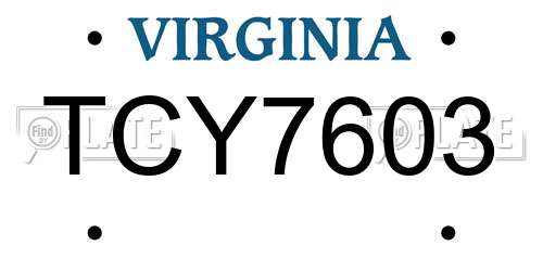 TCY7603 Virginia License Plate
