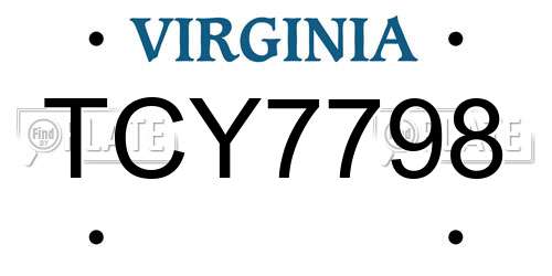 TCY7798 Virginia License Plate