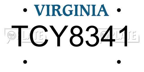 TCY8341 Virginia License Plate