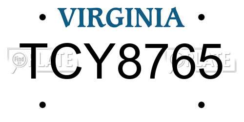 TCY8765 Virginia License Plate