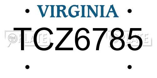 TCZ6785 Virginia License Plate