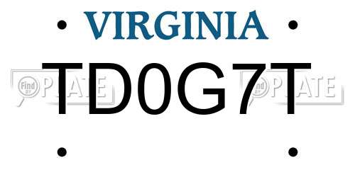 TD0G7T Virginia License Plate