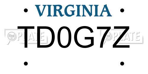 TD0G7Z Virginia License Plate