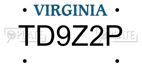 TD9Z2P Virginia License Plate