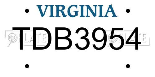 TDB3954 Virginia License Plate