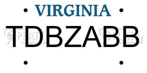 TDBZABB Virginia License Plate