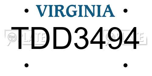 TDD3494 Virginia License Plate
