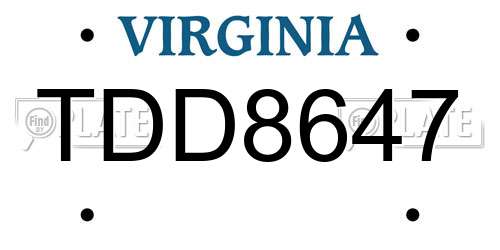 TDD8647 Virginia License Plate