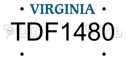 TDF1480 Virginia License Plate