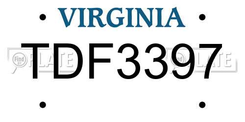 TDF3397 Virginia License Plate