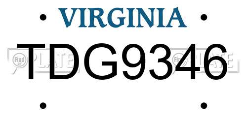 TDG9346 Virginia License Plate