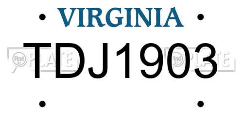 TDJ1903 Virginia License Plate