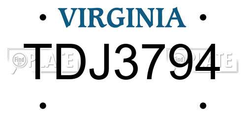 TDJ3794 Virginia License Plate