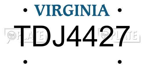 TDJ4427 Virginia License Plate