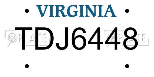 TDJ6448 Virginia License Plate