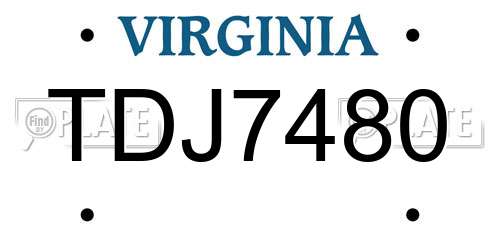 TDJ7480 Virginia License Plate