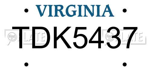 TDK5437 Virginia License Plate