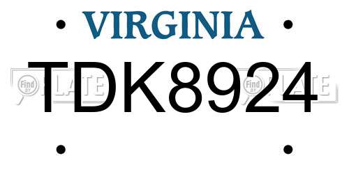 TDK8924 Virginia License Plate