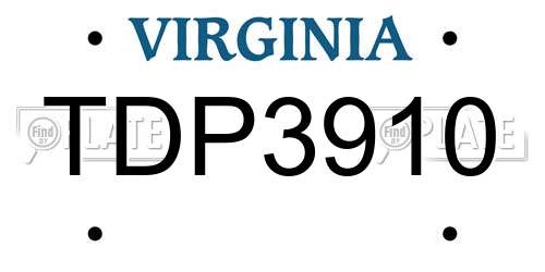 TDP3910 Virginia License Plate